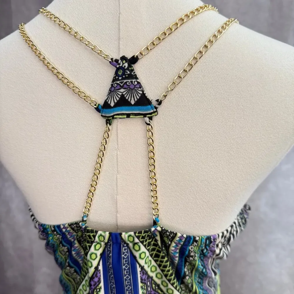 Venus Gold Chain Blouse Patterned Zebra Tribal Blue Black White Purple Green - Picture 8 of 10